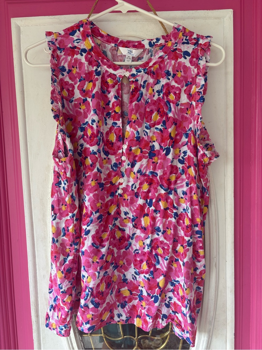 Time and Tru Pink Floral Sleeveless Blouse